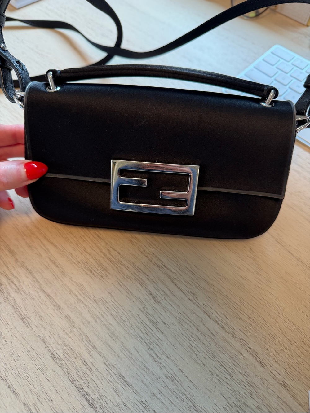 Fendi Mini Satin & Leather black purse silver hardware